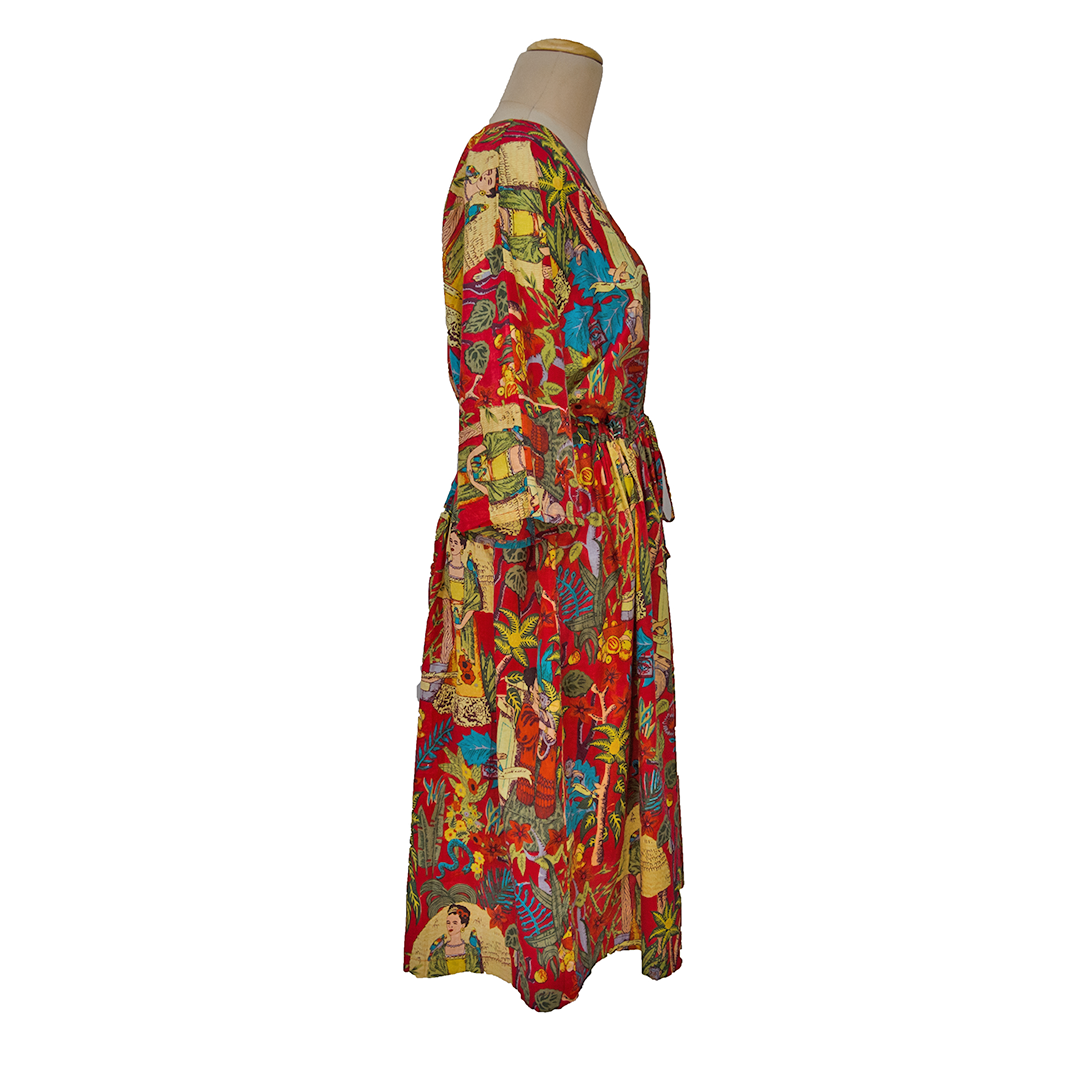Red Multicolored Artistic Cotton Maxi Dress UK Size 18 32 M100