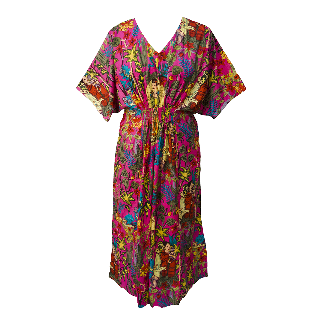 Shirt Dress Elk Maxi Dress Green Floral Viscose Midi Dress: Flutter  Sleeves, Shirred Waist