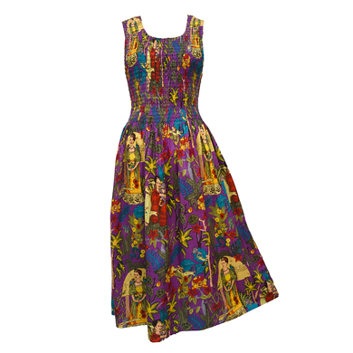 Purple Artistic Print Cotton Maxi Dress UK One Size 14-24 EE3