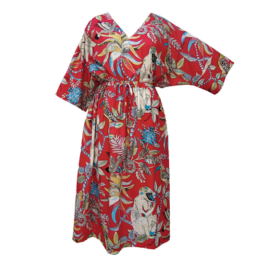 Wildlife Red Cotton Maxi Dress UK Size 18-32 SSF35