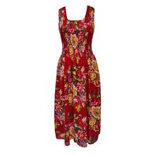 Load image into Gallery viewer, Red Bouquet Cotton Maxi Dress UK One Size 14-24 A41