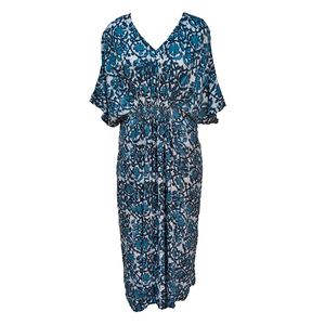 N Blue Batik Floral Smocked Maxi Dress Size 16-32 PL20