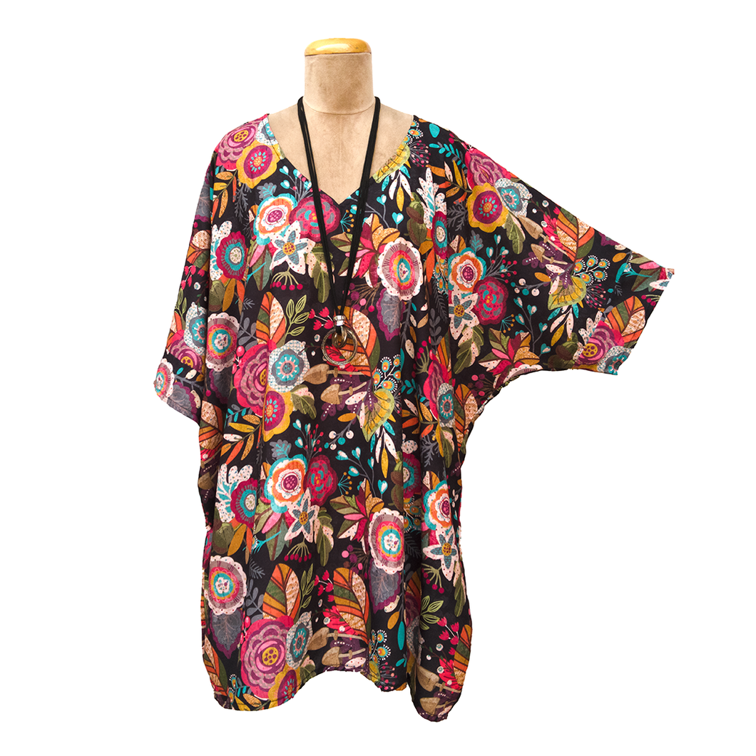 Black Floral Angel Blouse Crepe Size 22 to 32 DL4