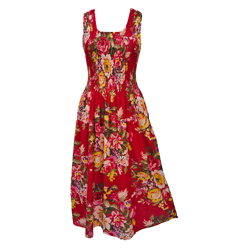 Red Bouquet Cotton Maxi Dress UK One Size 14-24 A41