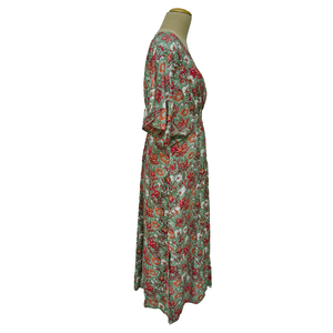 Stone Green Floral Smocked Maxi Dress Size 16-32 PL19