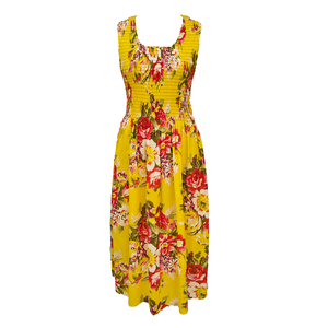 Golden Yellow Bouquet Cotton Maxi Dress UK One Size 14-24 A42