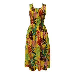 Yellow Tropical Cotton Maxi Dress UK One Size 14-24 EE28