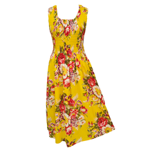 Load image into Gallery viewer, Golden Yellow Bouquet Cotton Maxi Dress UK One Size 14-24 A42