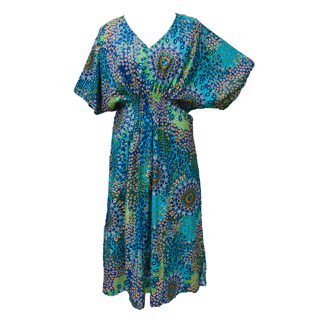 Blue Teardrop Cotton Smocked Maxi Dress Size 16-32 P 206 The Global Mandala Clothing Co. Blue Teardrop Cotton Smocked Maxi Dress Size 16-32 P 206 The Global Mandala Clothing Co.