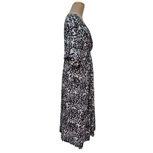 N Black Batik Floral Smocked Maxi Dress Size 16-32 PL21