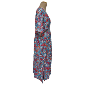 Stone Blue Floral Smocked Maxi Dress Size 16-32 PL18