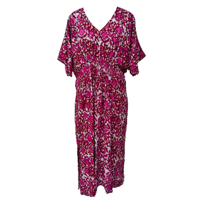 N Pink Batik Floral Smocked Maxi Dress Size 16-32 PL22