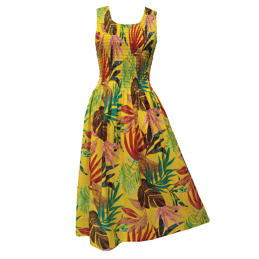 Yellow Tropical Cotton Maxi Dress UK One Size 14-24 EE28