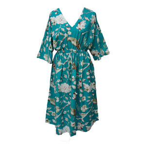Teal Birds Floral Cotton Maxi Dress UK Size 18-32 SSF40
