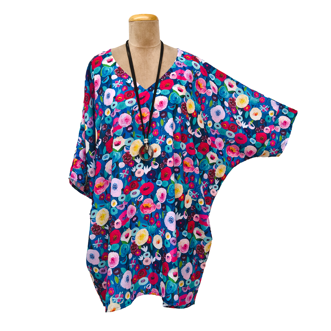 Blue Blossoms Angel Blouse Crepe Size 22 to 32 DL3