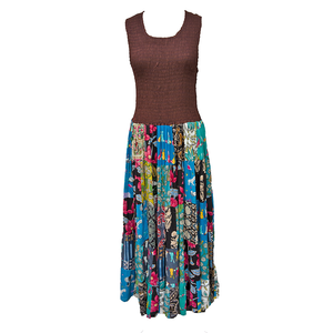 Maroon Bodice Cotton Patchwork Sleeveless Dress UK size 14-24