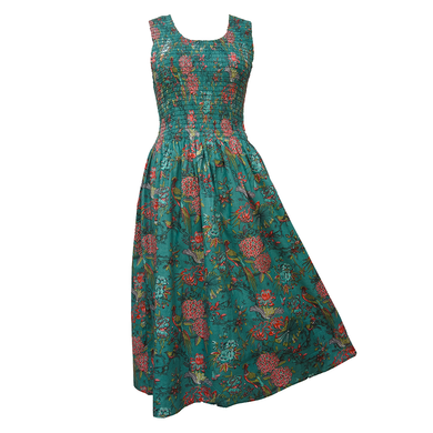 Majestic Green Birds Print Cotton Maxi Dress UK One Size 14-24 EE2