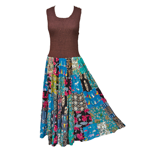 Maroon Bodice Cotton Patchwork Sleeveless Dress UK size 14-24