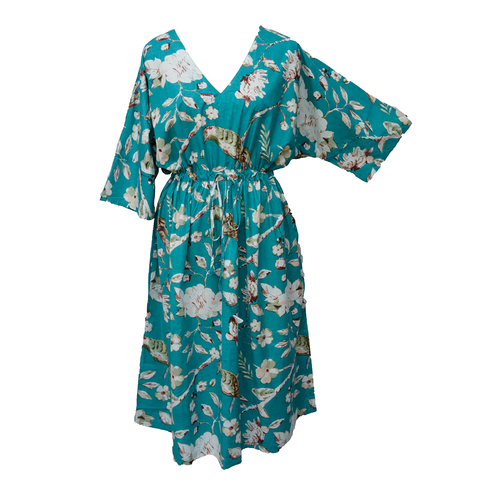 Teal Birds Floral Cotton Maxi Dress UK Size 18-32 SSF40