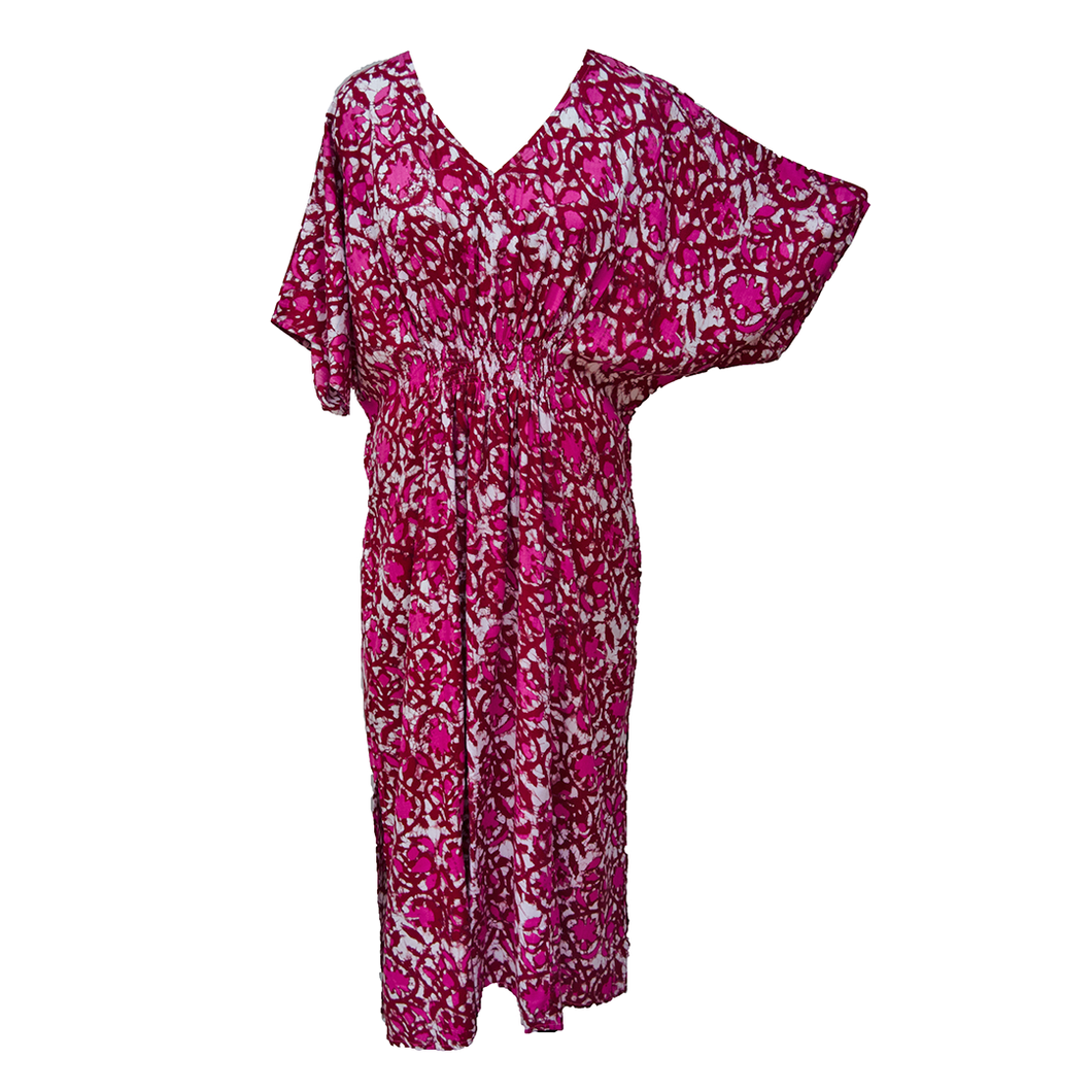 N Pink Batik Floral Smocked Maxi Dress Size 16-32 PL22