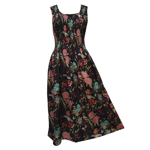 Majestic Birds Black Print Cotton Maxi Dress UK One Size 14-24 EE5