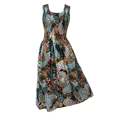 Black Paisley Cotton Maxi Dress UK One Size 14-24 EE31