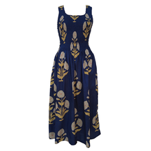 Load image into Gallery viewer, Navy Blue Dandelions Cotton Maxi Dress UK One Size 14-24 LD15