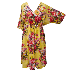 Yellow Bouquet Cotton Maxi Dress UK Size 18-32 M22