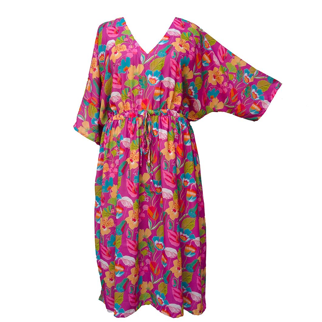Pink Summer Flowers Crepe Maxi Dress UK Size 18-32 SSF20