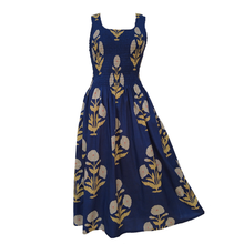 Load image into Gallery viewer, Navy Blue Dandelions Cotton Maxi Dress UK One Size 14-24 LD15