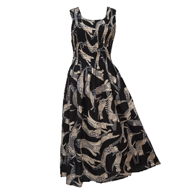 Black Egyption Cats Cotton Maxi Dress UK One Size 14-24 EE7