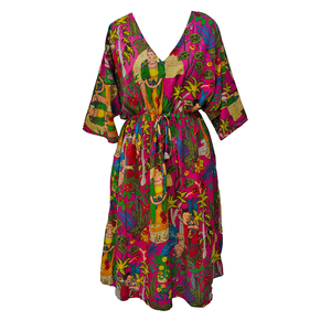 Hot Pink Multicolored Artistic Cotton Maxi Dress UK Size 18-32 M38