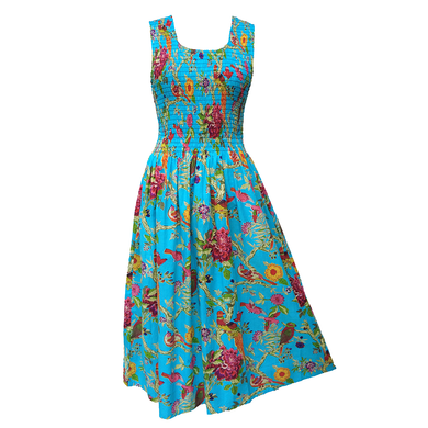 Sky Blue Birds Cotton Maxi Dress UK One Size 14-24 EE35