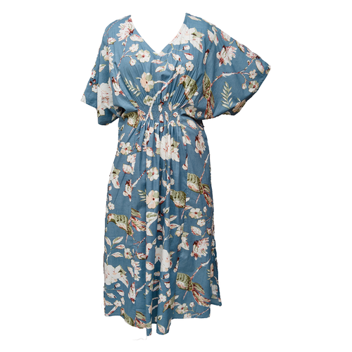 Ocean Birds Cotton Smocked Maxi Dress Size 16-32 P212