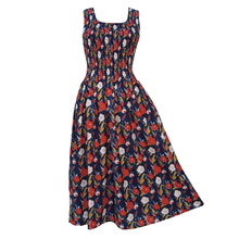 Load image into Gallery viewer, Blue Floral Vines Cotton Maxi Dress UK One Size 14-24 LD16