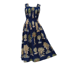 Load image into Gallery viewer, Navy Palm Tress Cotton Maxi Dress UK One Size 14-24 AR9