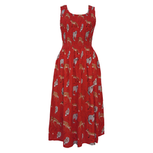 Load image into Gallery viewer, Red Wildlife Cotton Maxi Dress UK One Size 14-24 LD13