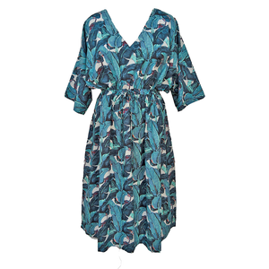 Navy Leaves Cotton Maxi Dress UK Size 18-32 M96