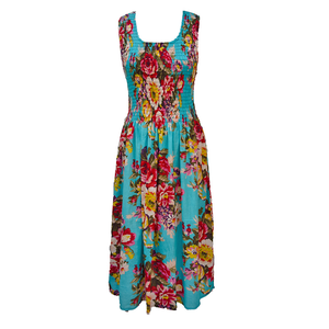 Sky Bouquet Cotton Maxi Dress UK One Size 14-24 A44