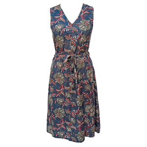 Navy Floral Belted Sleeveless Midi Dress Size 14-30 B2