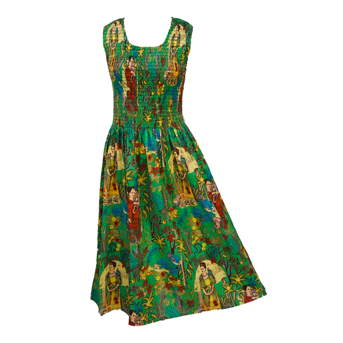 Forest Green Artistic Cotton Maxi Dress UK One Size 14-24 E101