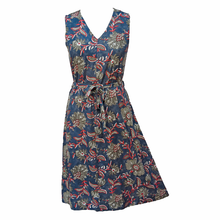 Load image into Gallery viewer, Navy Floral Belted Sleeveless Midi Dress Size 14-30 B2