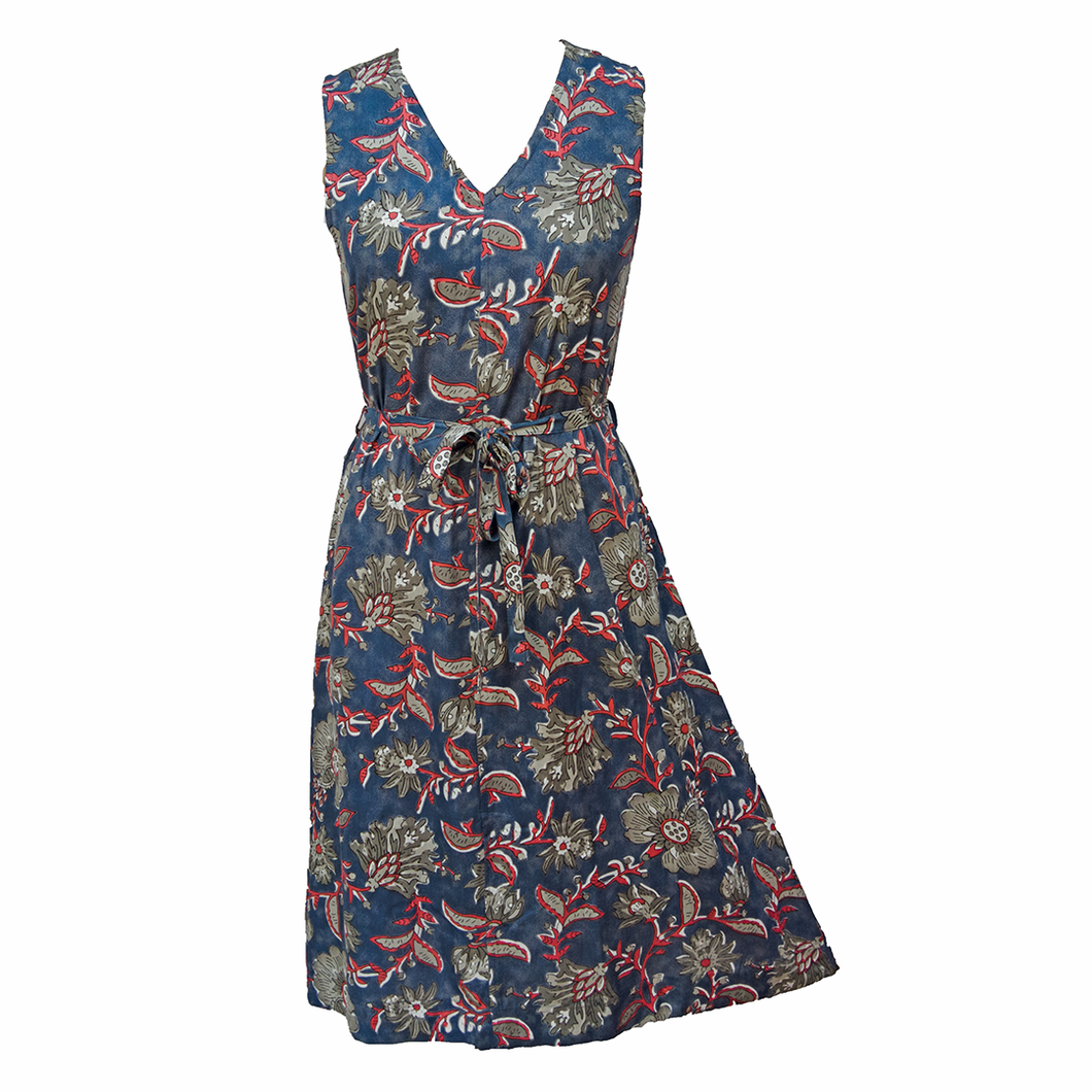 Navy Floral Belted Sleeveless Midi Dress Size 14-30 B2