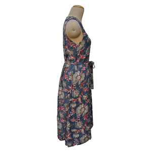 Navy Floral Belted Sleeveless Midi Dress Size 14-30 B2