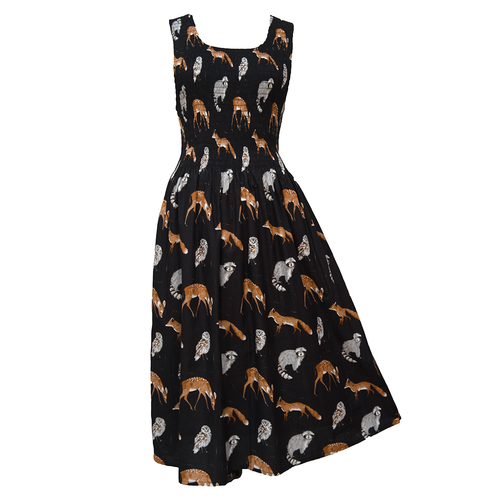 Black Wildlife Cotton Maxi Dress UK One Size 14-24 EE9