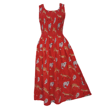 Load image into Gallery viewer, Red Wildlife Cotton Maxi Dress UK One Size 14-24 LD13