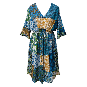 Tuft Blue  Patchwork Cotton Maxi Dress UK Size 18-32 M143