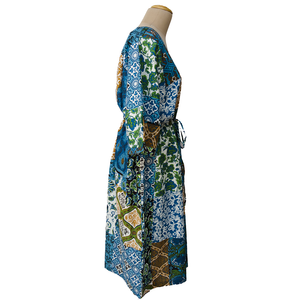 Tuft Blue  Patchwork Cotton Maxi Dress UK Size 18-32 M143