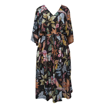 Load image into Gallery viewer, Earthy Leafy Black Crepe Maxi Dress UK Size 18-32 SSF10