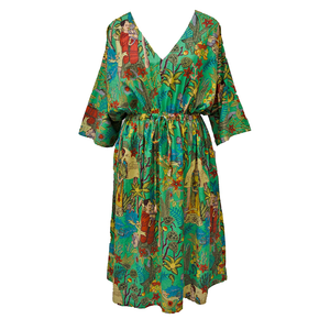 Green Multicolored Artistic Cotton Maxi Dress UK Size 18-32 M47